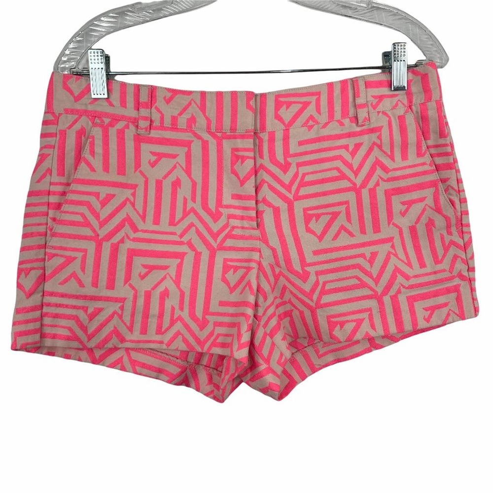 J. Crew Tiki Aztec Chino Shorts Neon Highlighter Pink Women's Size 6